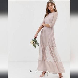 ASOS TFNC Light Blush Floor Length Pleated Lace Dress bridesmaid